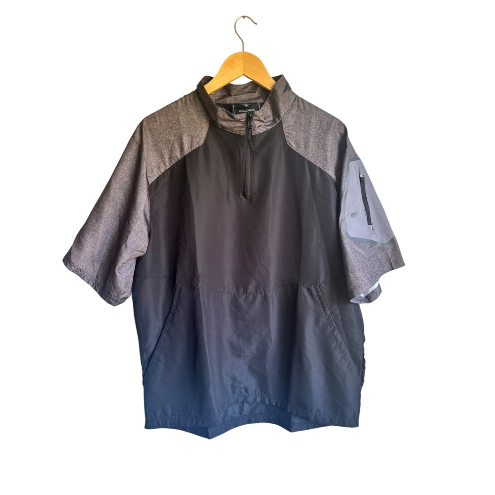 Holloway Mens 1/4 Zip‎ Short Sleeve Windbreaker Pullover Black Grey 229545 Large